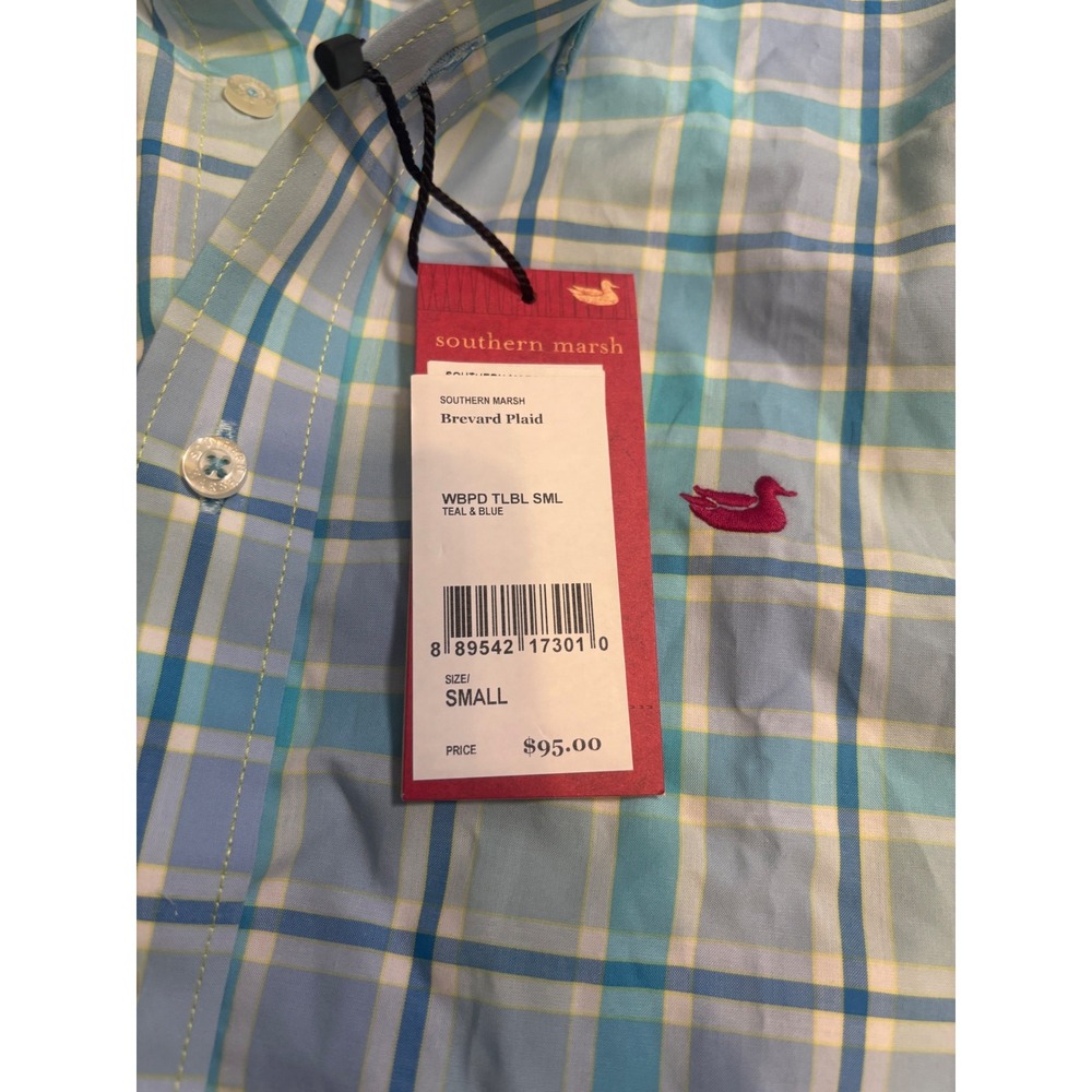 Southern Marsh Brevard Plaid Button Down Mens Small Teal Blue Wrinkle Free NWT - Picture 4 of 4